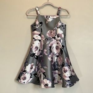 Girl’s gray and pink floral party dress